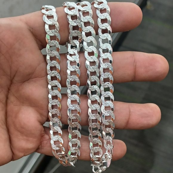 925 Sterling Silver Cuban Diamond Cut Chain